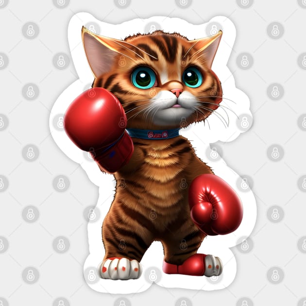 Little cat boxer in red gloves Sticker by IrinaGuArt